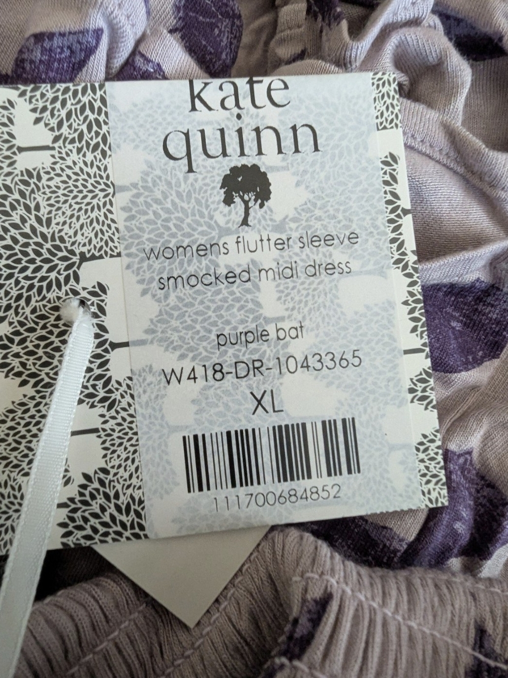 Kate Quinn womens flutter sleeve smocked midi dress | purple bats| bamboo XL - Picture 4 of 4